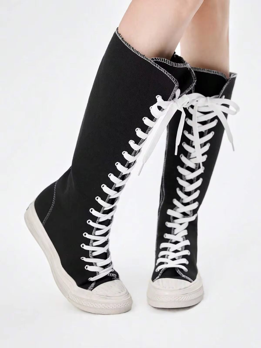 ROMWE Kawaii Women's Corns Lace-Up Design Fashionable Over-The-Knee Boots, Versatile For Daily Wear Valentine's Day Y2K 2000s Style