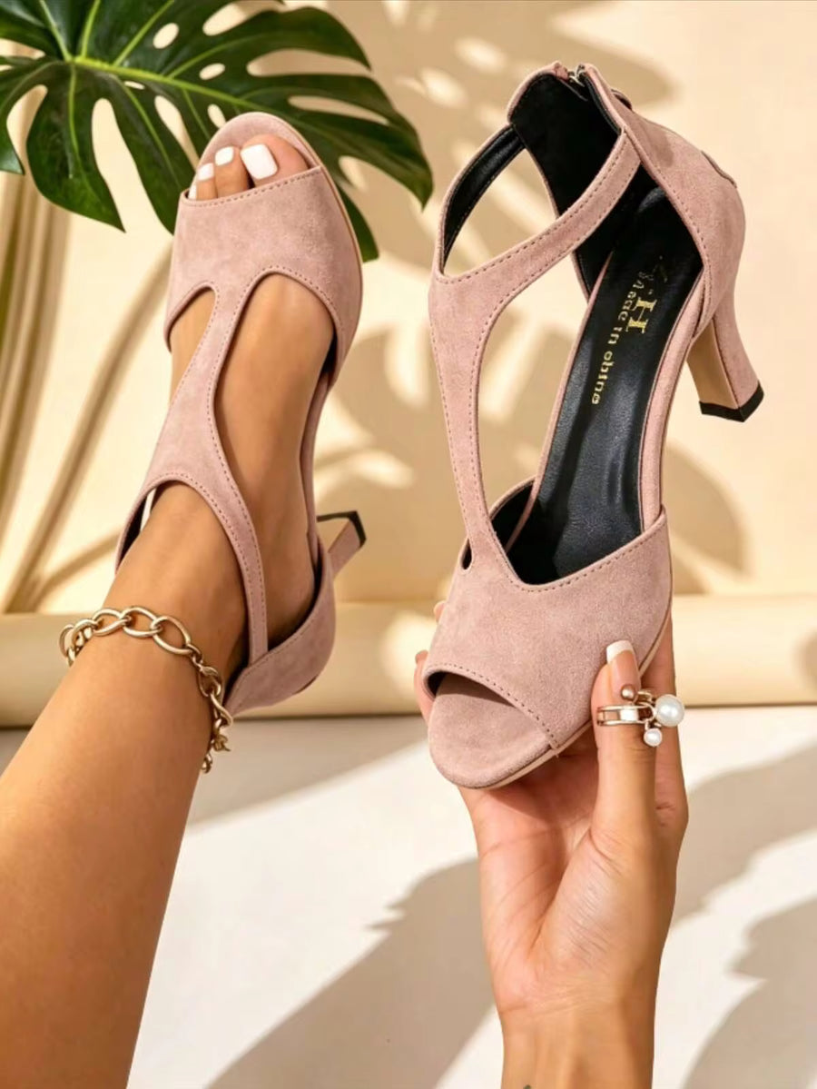 Women High Heel Sandals, New Summer Peep Toe High Heels With Thick Heels, Elegant Open Toe Back Zipper Casual High Heel Pumps For Women